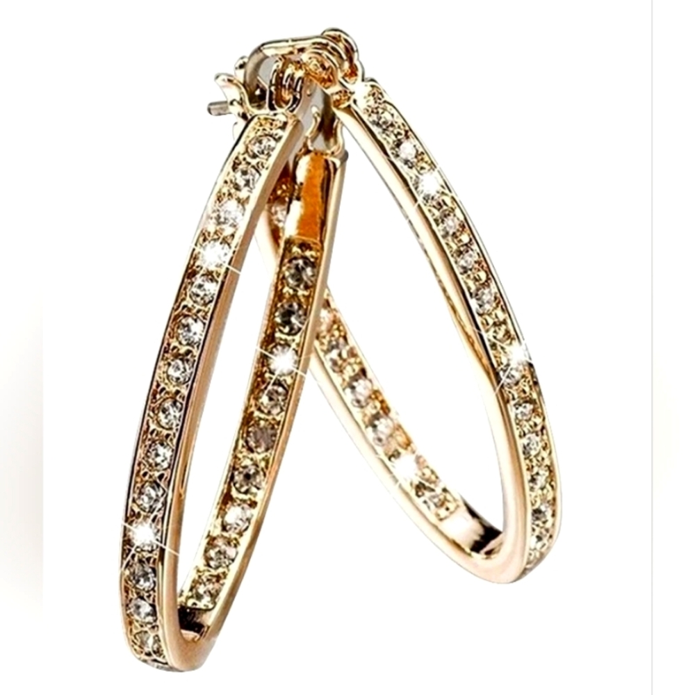 Gorgeous Gold and Rhinestone Hoop Earrings